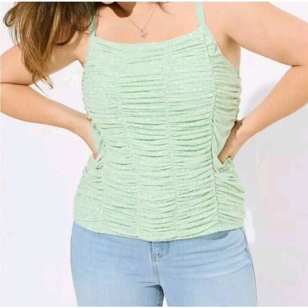 New Torrid Stretch Tank Sz 3 Plus Mesh Cropped Shirred Cami Green Floral